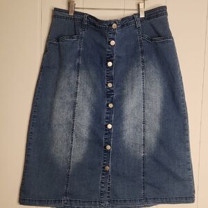 Vintage DEX Blue Denim Button Front Midi Length Western Boho Skirt